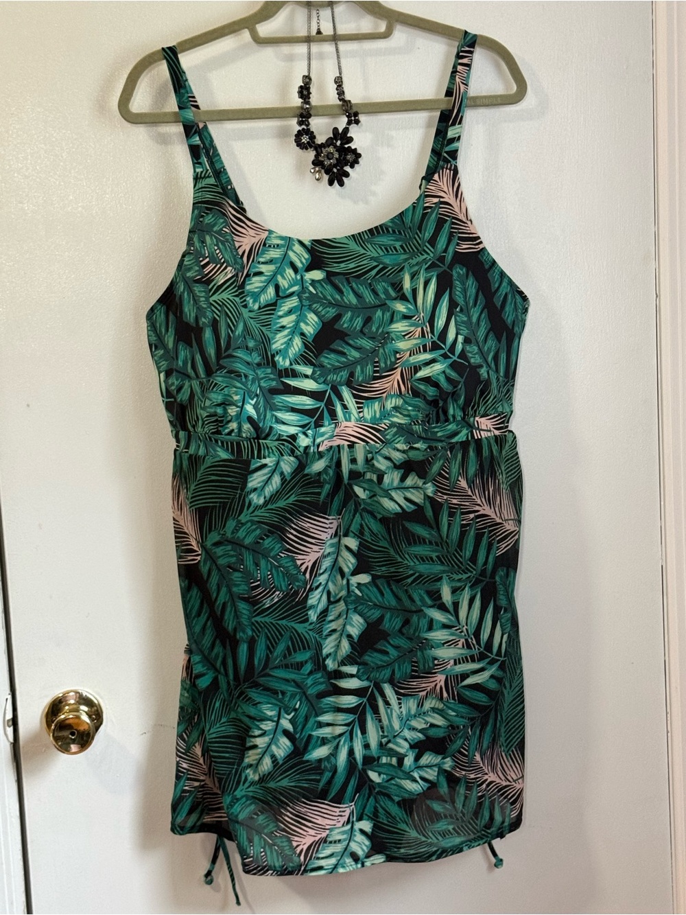 Cacique Swim Lane Bryant 24 Tropical Palm Print Swimdress One Piece Swimsuit